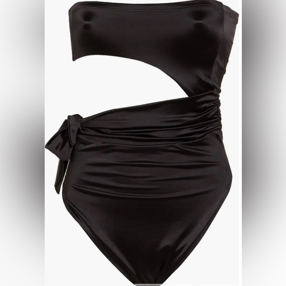 NWT Good American Side Tie Cuout One-Piece Swimsuit in Black